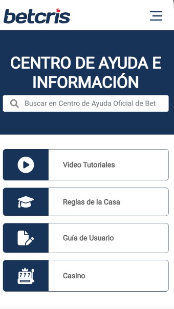 Betcris Panama Atención al cliente versión móvil