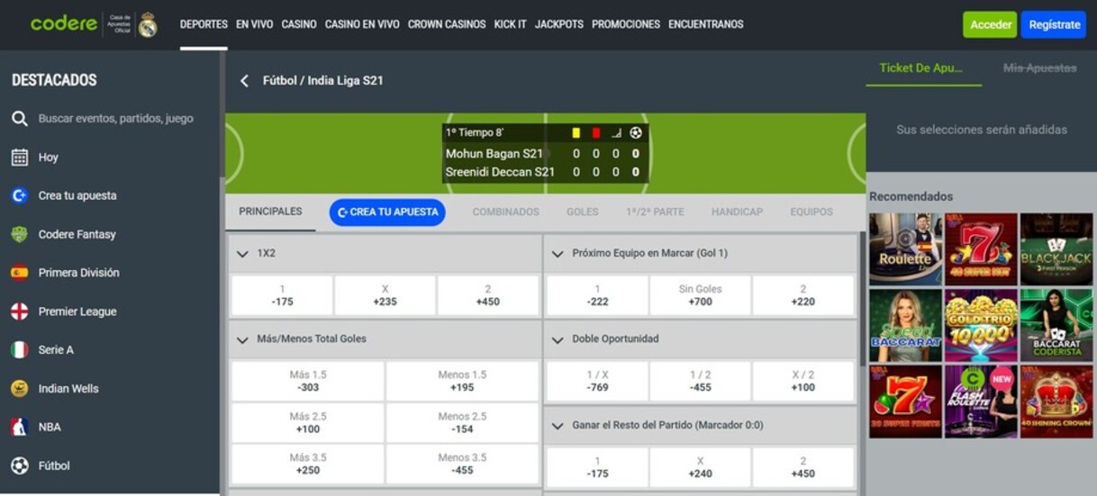 Codere Apuestas en vivo Deportes Panamá pc