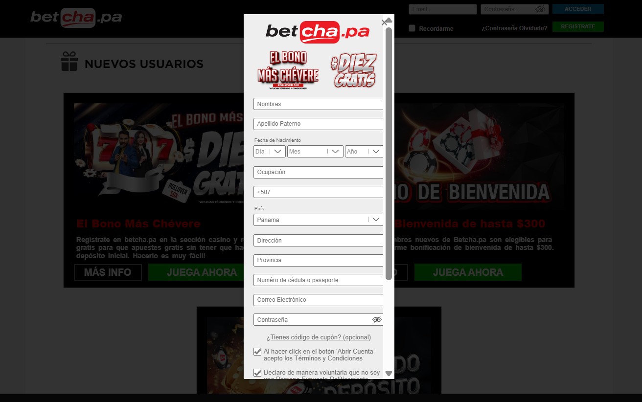 Betcha Panama Casino Registro